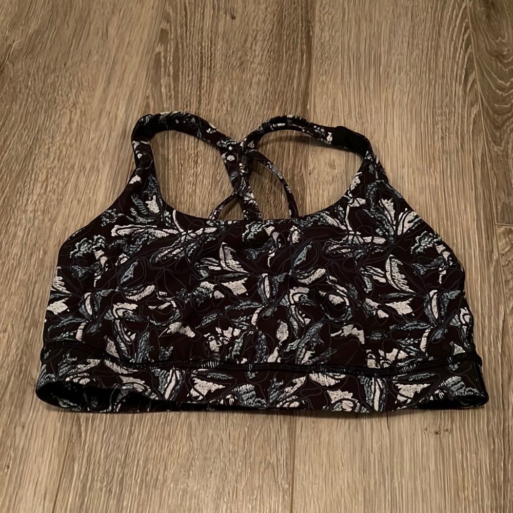 Lululemon black and blue floral sports bra - size 8